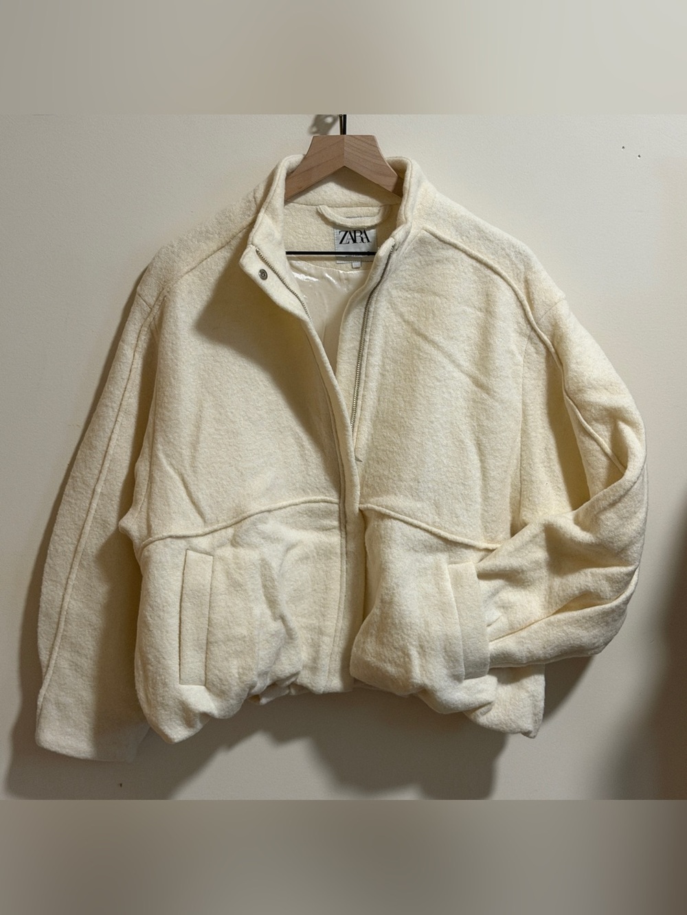 ZARA Cream Plush Zip Jacket Size M